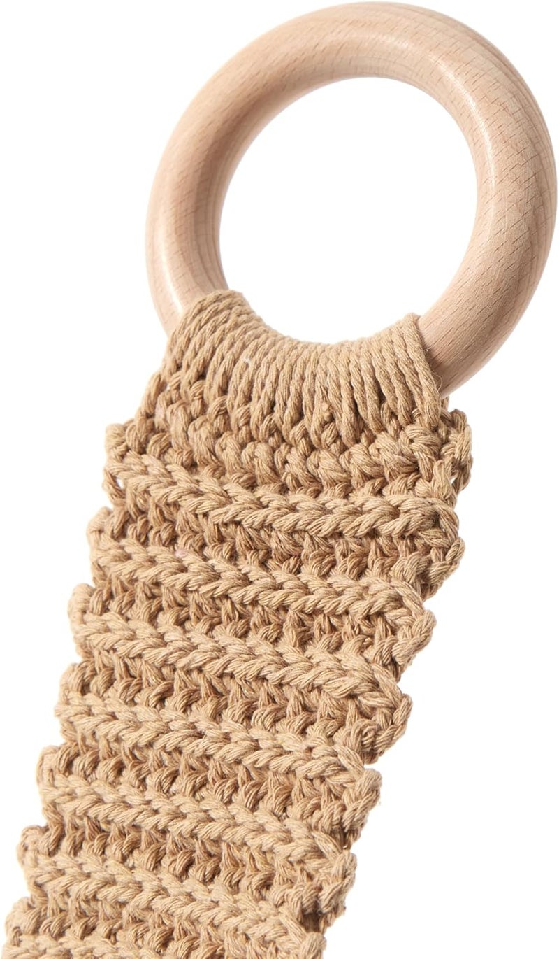 SKILLEDSLICING Handmade Crochet Dish Towel Holder for Kitchen & Bathroom - Decorative Boho Macrame Kitchen Towel Hanger Loop Ring Makes a Unique Gift for Birthday Thanksgiving Day 11 Inches (Khaki) - Image 2